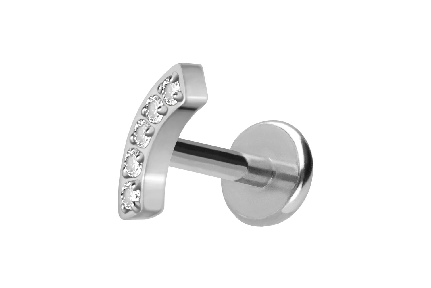 Titan Labret Piercing mit Push Fit BOGEN + 5 KRISTALLE